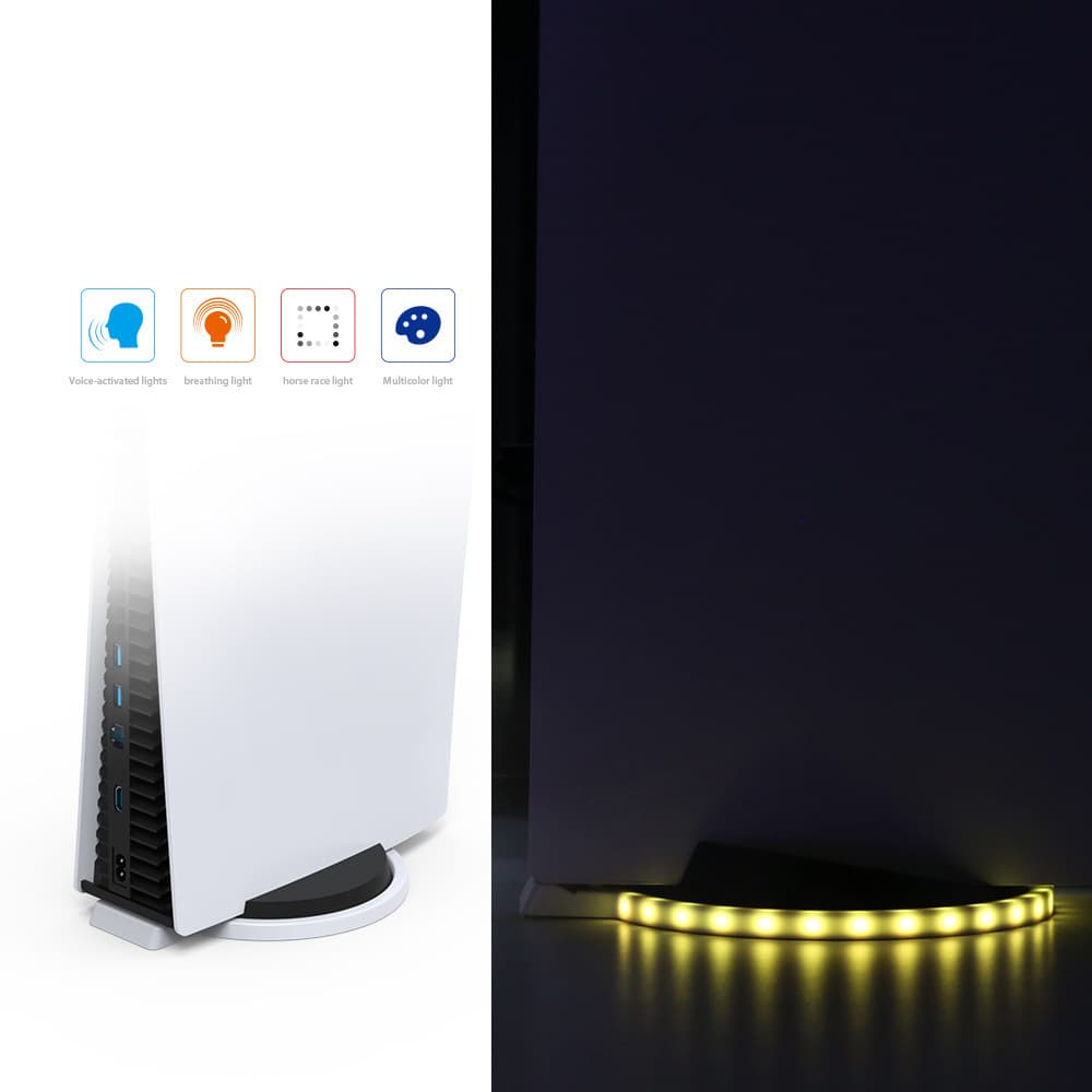 PS5 Console Base Light Stand, PS5 Host Colorful Glowing Base Tray Stand with Sound Control