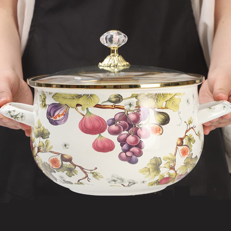 Lavender Enamel Large Soup Pot Stew Pot for Home Use, Thick Double-Ear Lard Pot with Lid, Enameled Chinese Medicine Pot