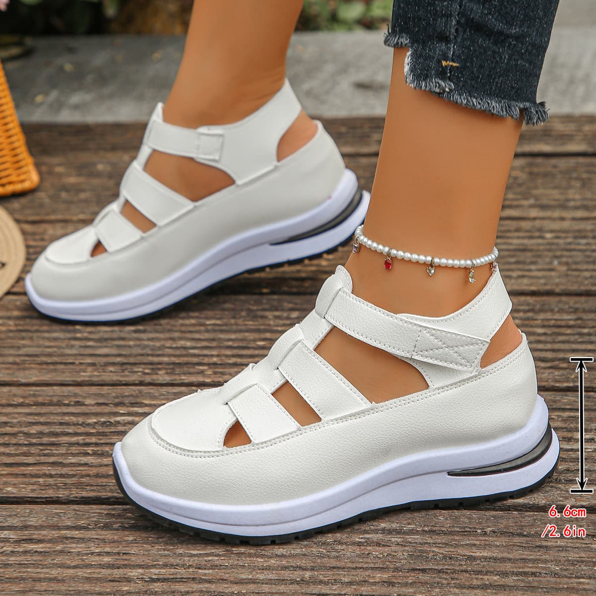 New Summer Closed-Toe Sandals for Women 2026 Hollow Breathable Women's Shoes Export Large Size Platform Thick Sole Velcro Women's Shoes
