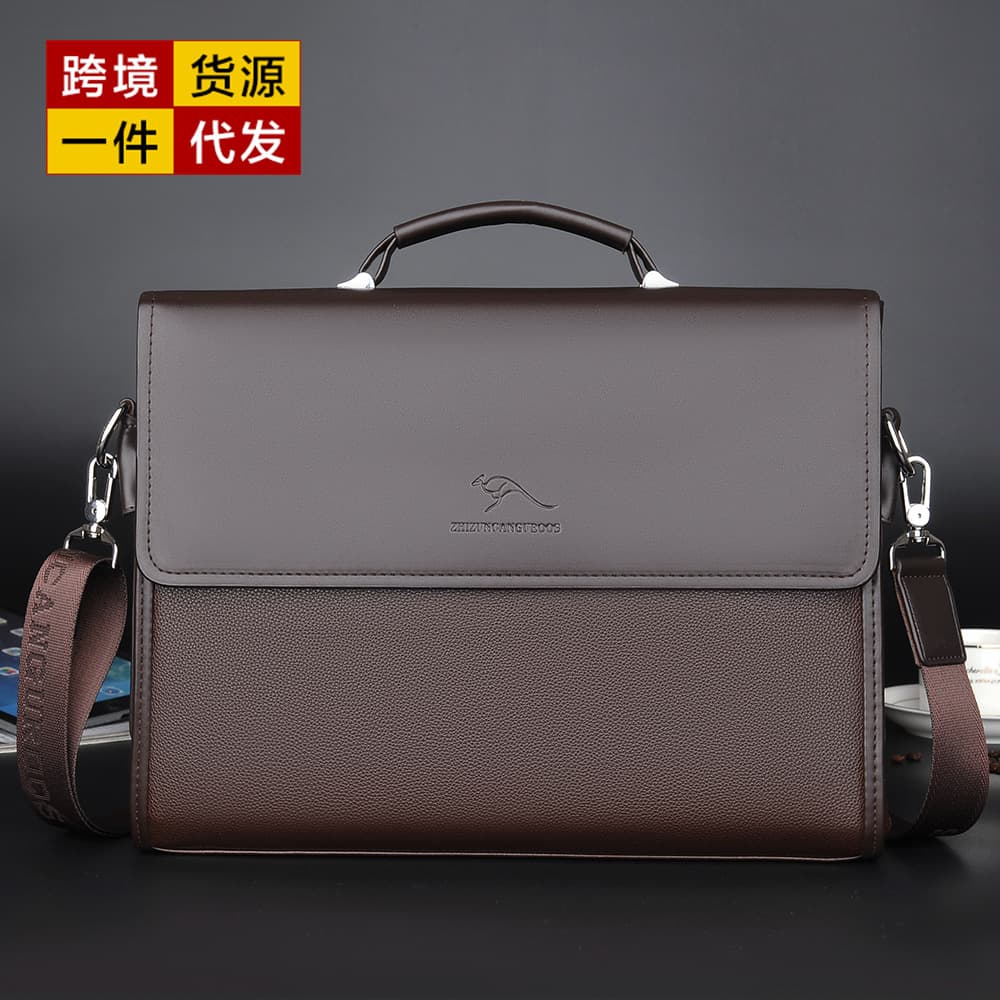 Large Capacity Men's Briefcase Business Shoulder Bag Kangaroo Qida Handbag PU Leather Pure Color Commuter Bag for Business Travel