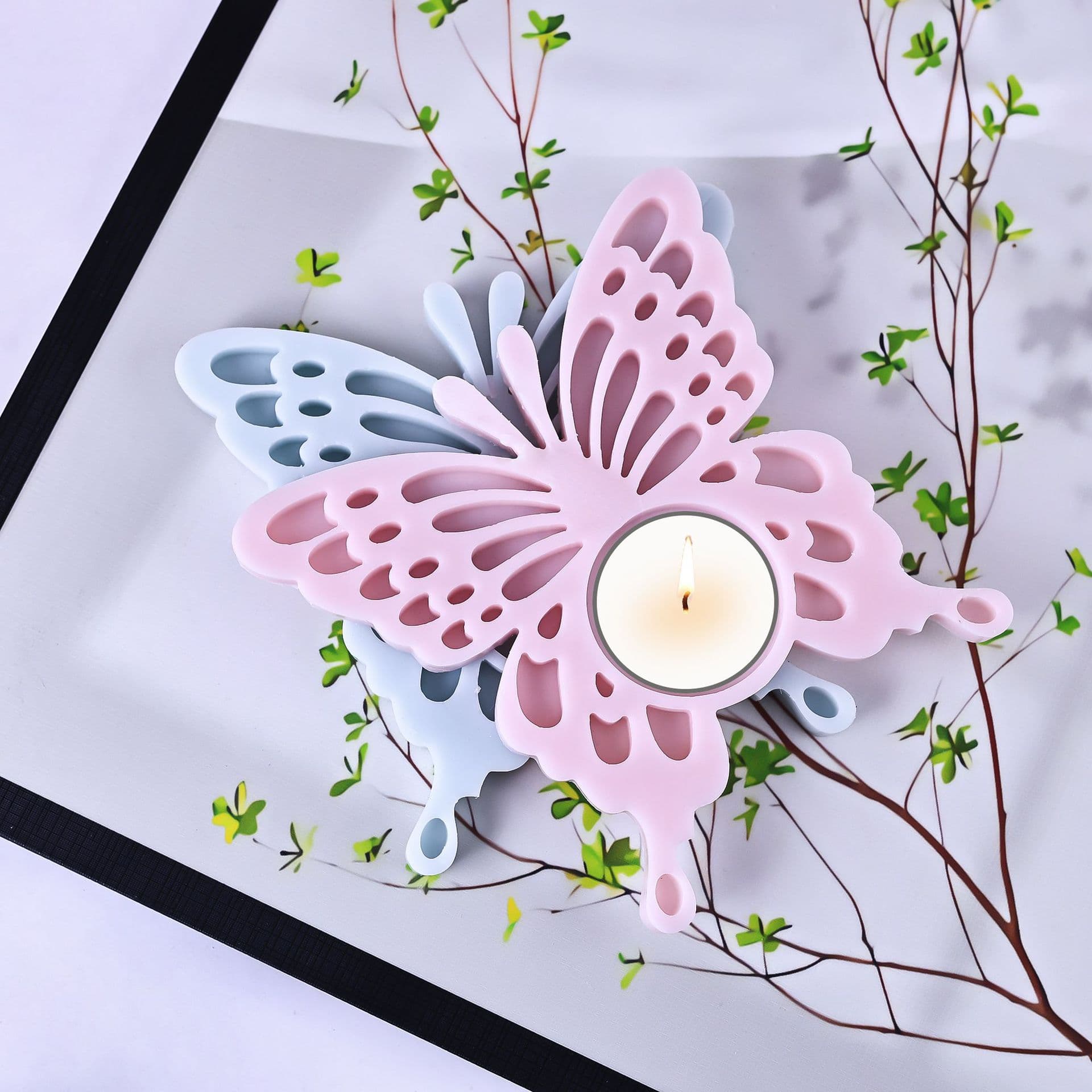 New Ins Style Butterfly Candle Holder Silicone Mold, Plaster Ornament Mold, Resin Drip Glue, Handmade Candle Mold