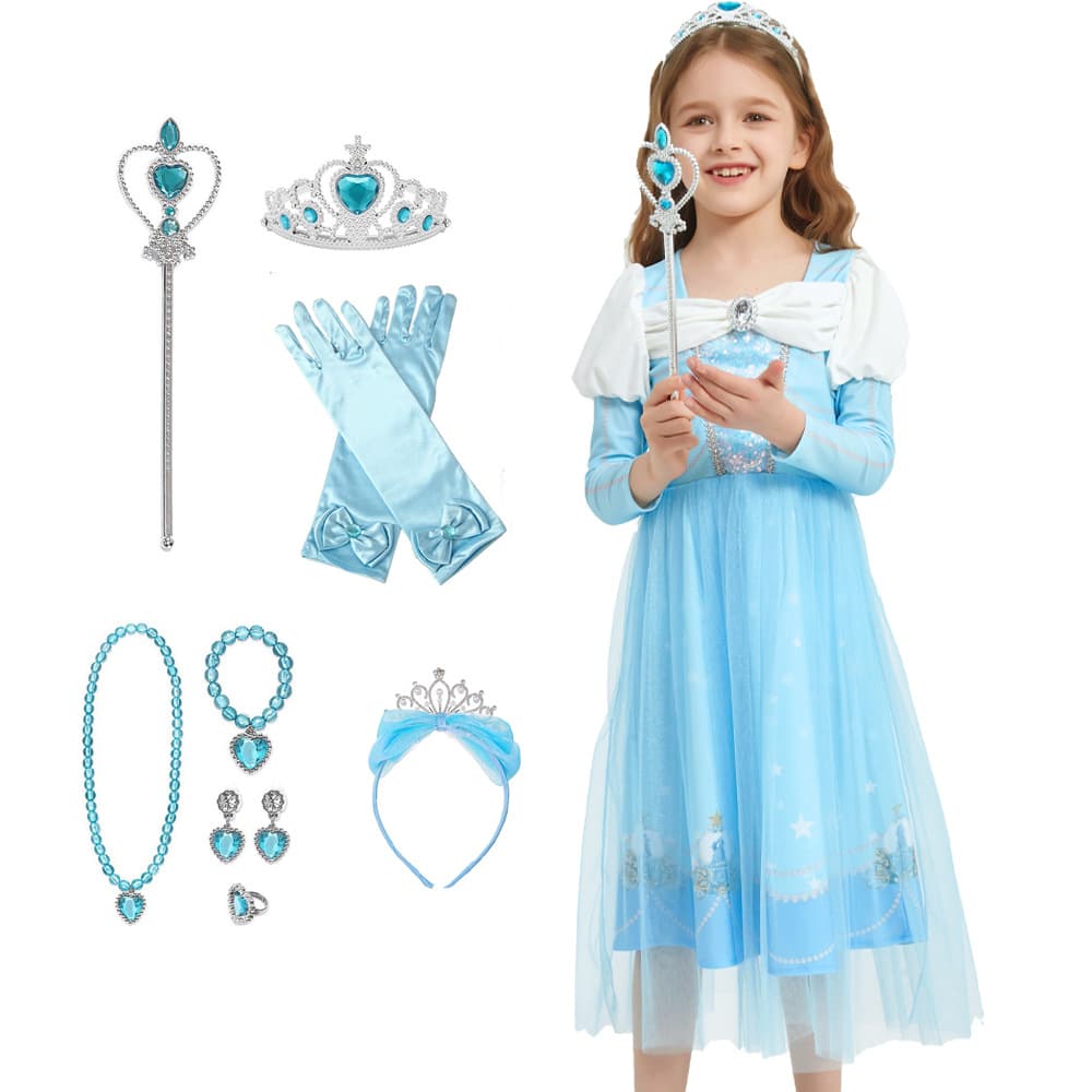 2025 New Cinderella Princess Dress Cross-border Girls Costume Long Sleeve Printed Dress Girls Tutu Dress