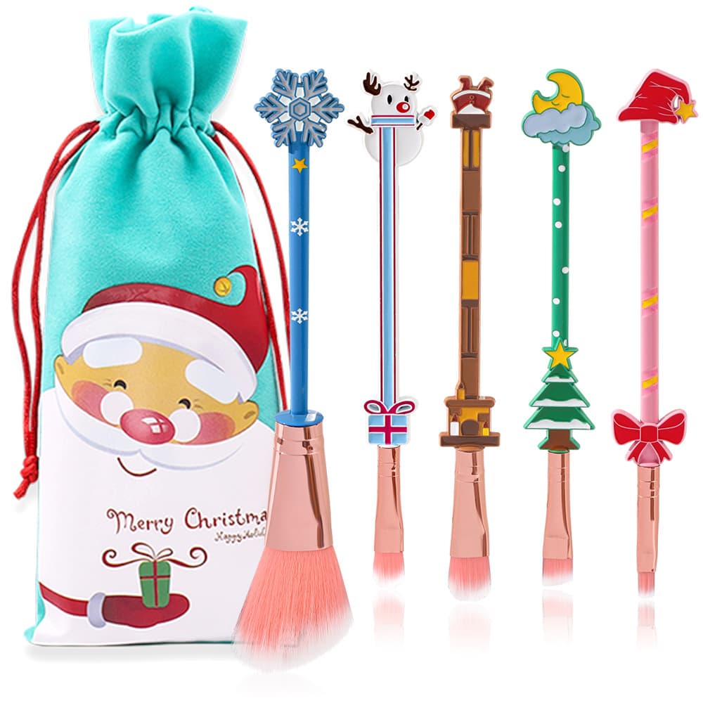 Santa Claus Snowman Elk Chimney Cute Design Christmas Makeup Brush Set Eyeshadow Brush Loose Powder Brush New Style