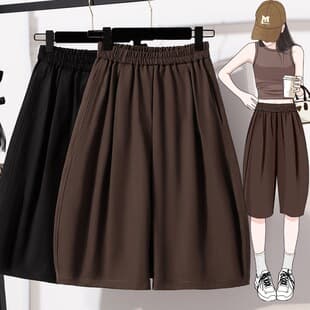Summer Plus Size Pear Shape Body Concealing Crotch Five-Point Curve Pants, Fat MM Straight Leg Thin Wide-Leg 6/10 Pants