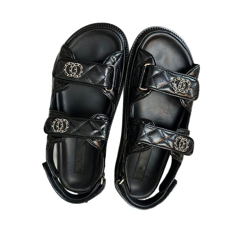 Chanel-style Velcro Sandals Women 2025 Summer New Thick Sole Casual Roman Sandals Beach Outdoor Flat Shoes