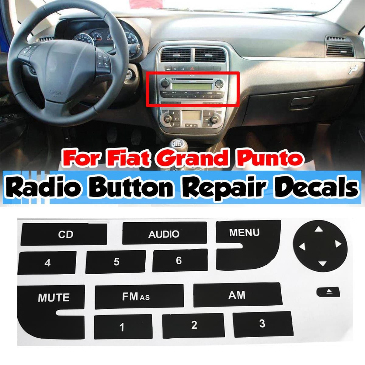 Multimedia radio CD button repair sticker for Fiat Grand Punto