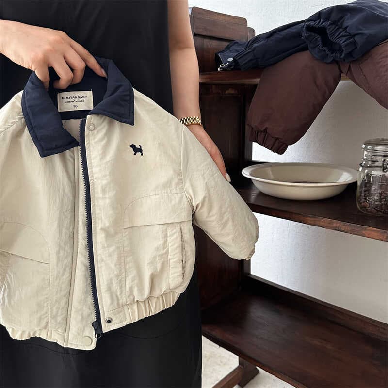 Children's Trendy Cotton-Padded Jacket 2024 Autumn/Winter Style Boys Girls Cartoon Dog Baseball Uniform Lapel Clip-On Coat