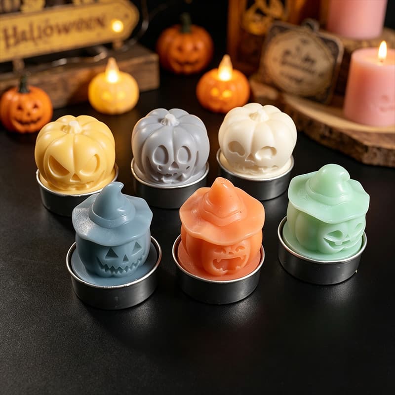 New Halloween Aluminum Bottom Candle Pumpkin Mold Hat Expression Pumpkin DIY Candle Replacement Core Silicone Mold