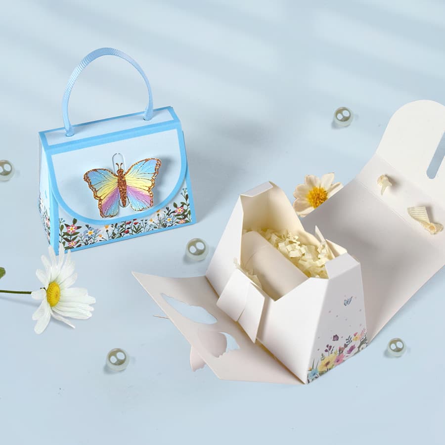 3D Butterfly Mini Handbag Gift Box Lipstick Packaging Box Paper Folding Gift Box 10pcs/Pack