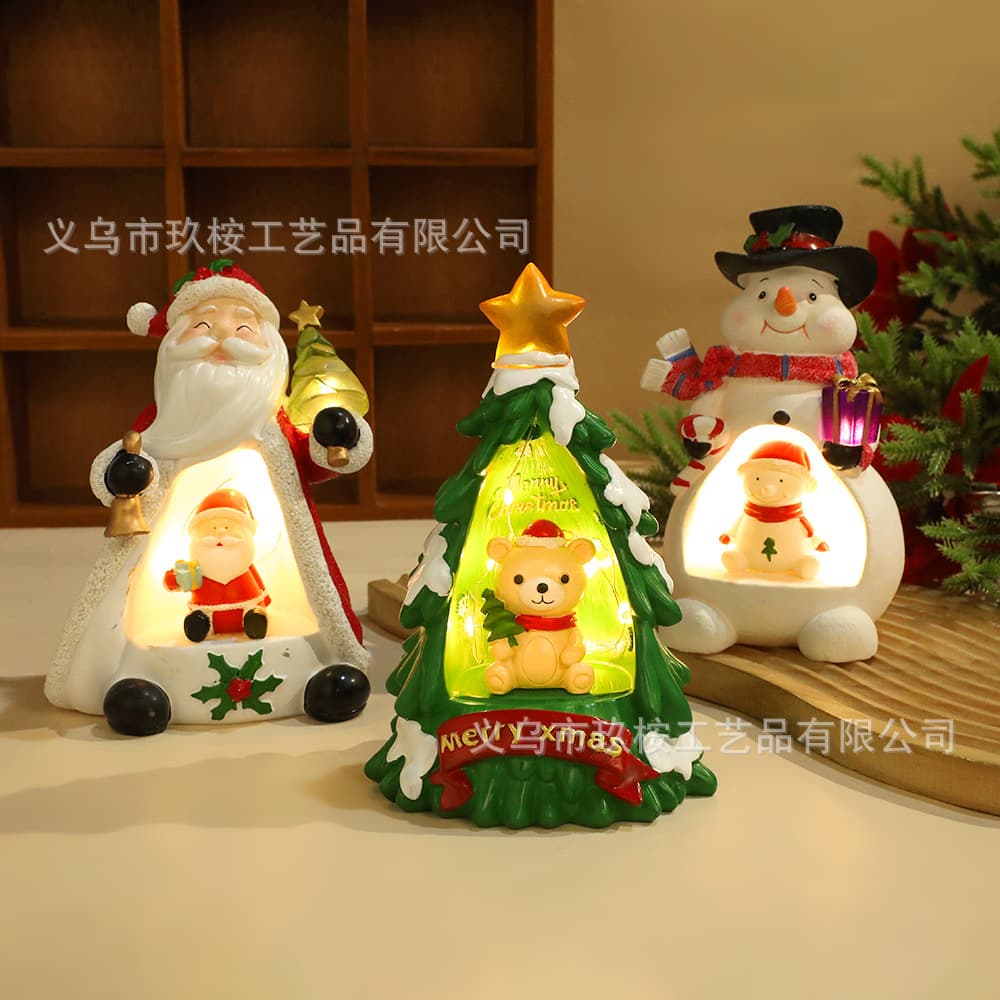 Christmas Creative Christmas Tree Night Light Resin Ornament Cartoon Bear Star Tree Light Resin Craft Ornament