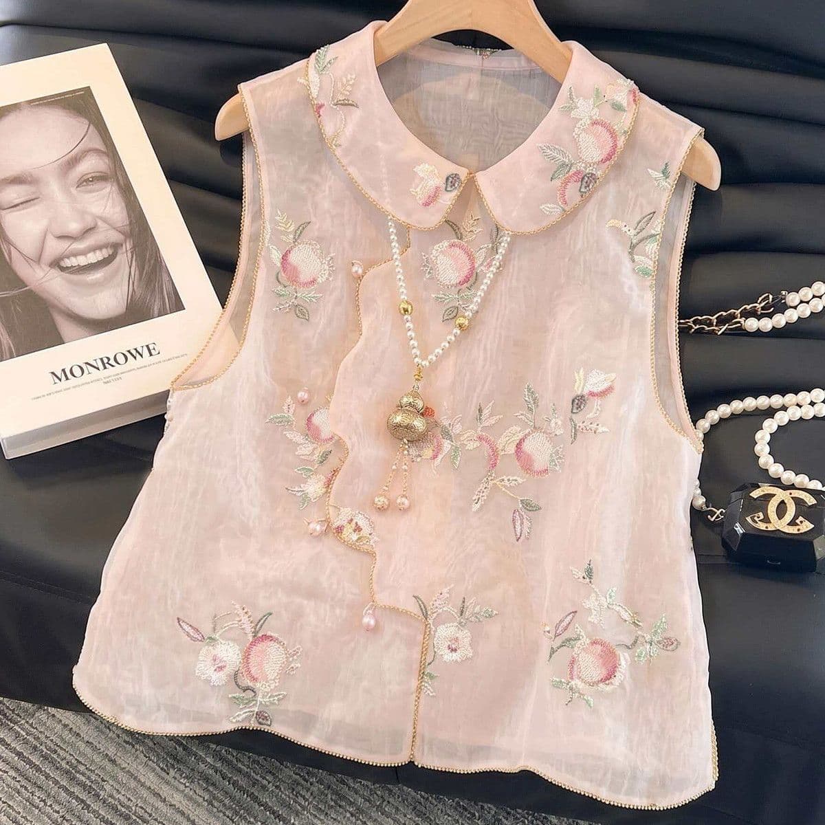 2026 Summer New Sweet Style Doll Collar Flower Vest Women's Sleeveless Pink Heavy Embroidery Versatile Vest