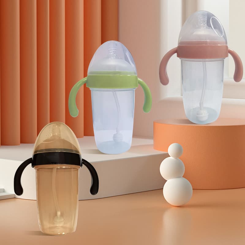 2025 new imitation breastfeeding PP bottles for older babies, weaning straws with gravity balls, anti-colic bottles wholesale