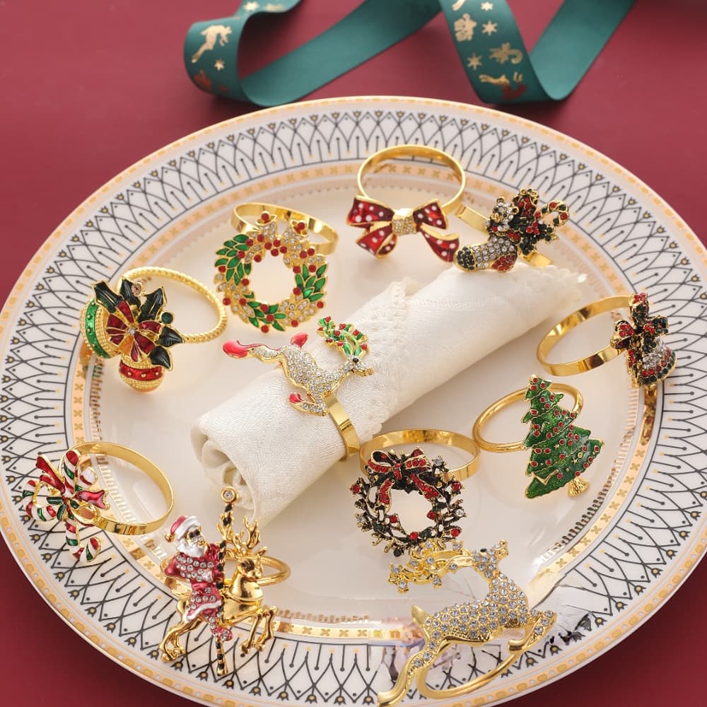 Cross-border Christmas Napkin Rings Christmas Tree Little Elk Wreath Bell Cane Snowflake Hotel Decoration Napkin Holder