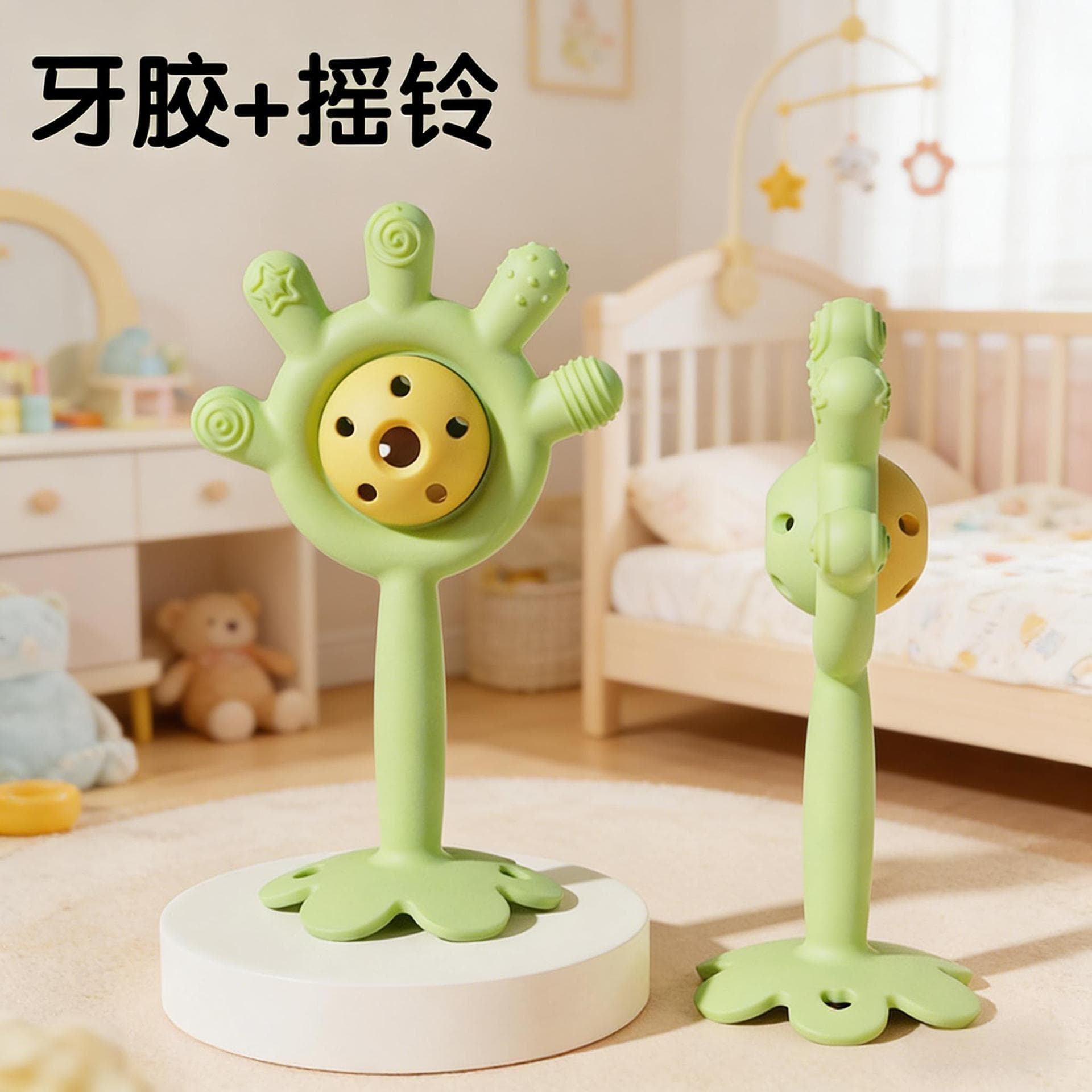 New Cross-Border Silicone Palm Rattle Teether, Baby Soothing Oral Phase Chew Toy, Infant Molar Stick Chew Toy