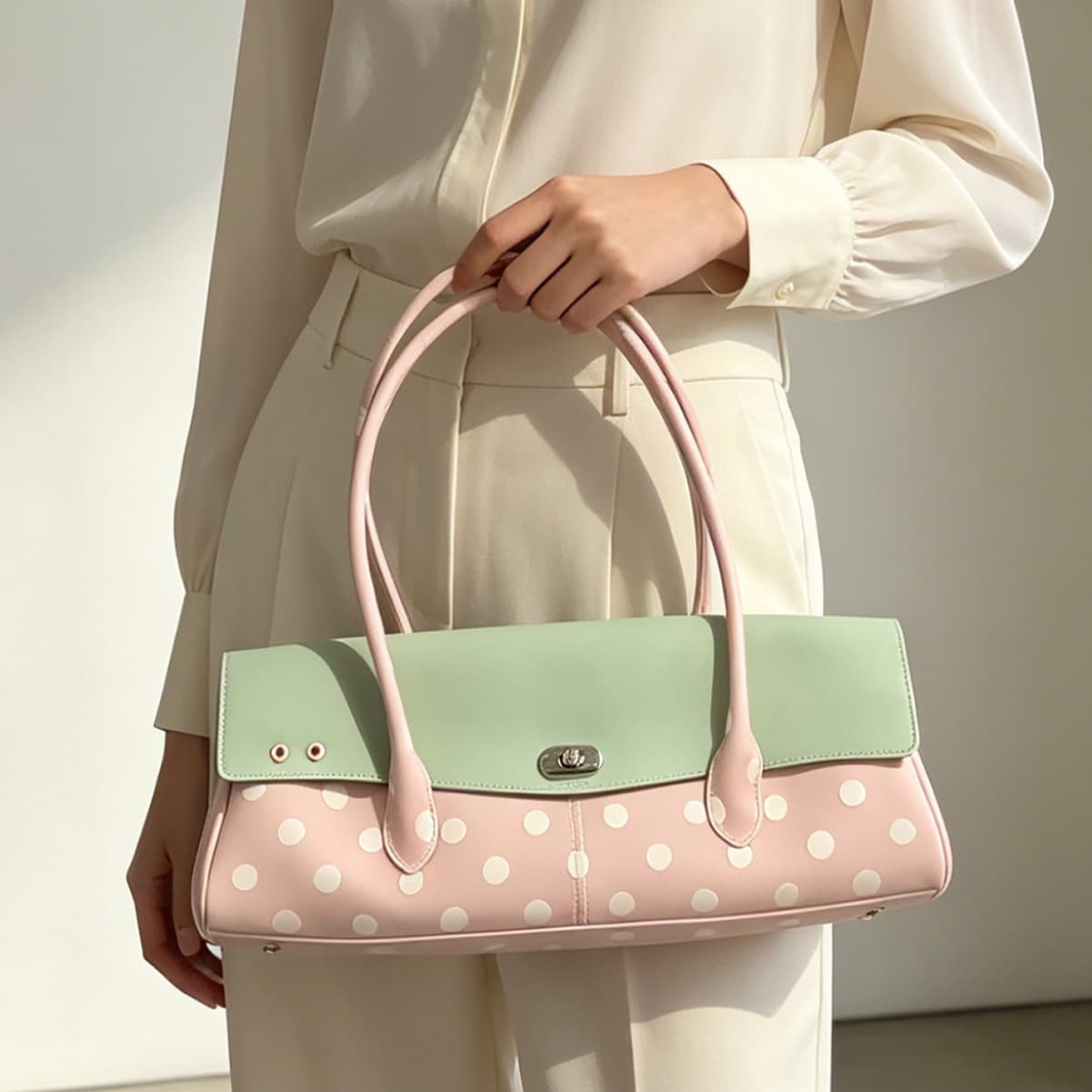 2026 New Korean-style Polka Dot Baguette Underarm Bag for Women Summer Fashion Commute Jelly Shoulder Handbag