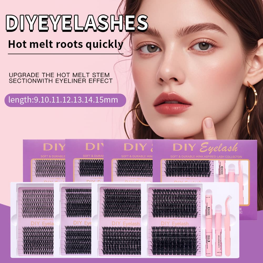 Cross-border clustered false eyelashes set segmented DIY European and American style thick and extended eyelashes combination cluster lash