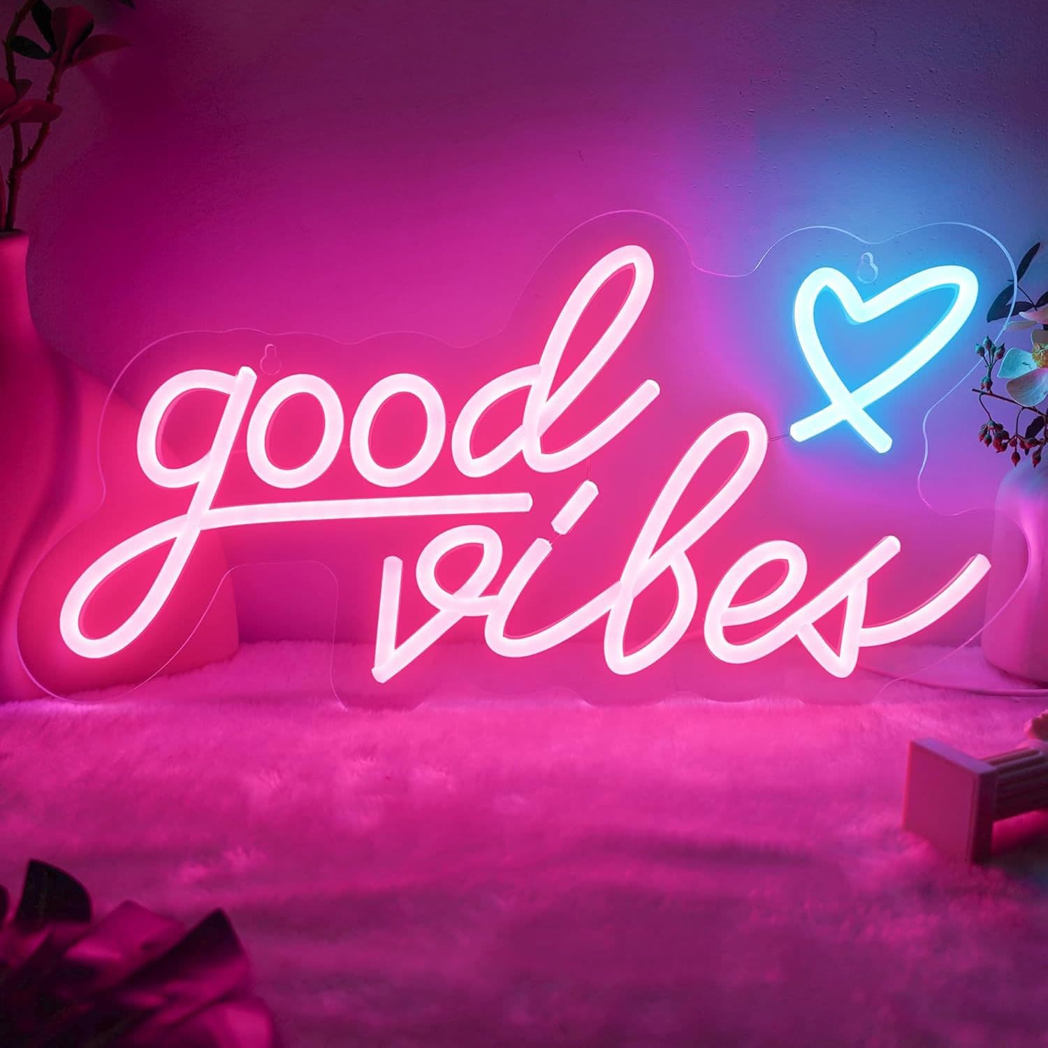 Simple Personality Good Vibes Letter Neon Light Acrylic Creative Wall Lamp Dormitory Home Atmosphere Decoration