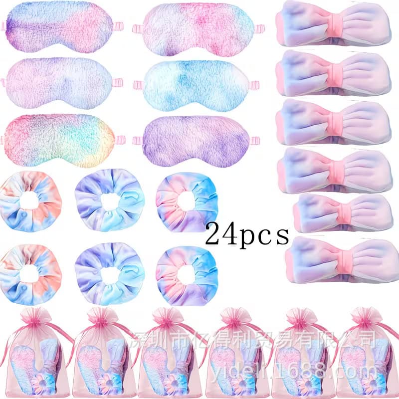 Cross-border hot selling tie-dye bow headband, scrunchie, eye mask, gauze bag, spa pajamas, sleepover party, birthday wedding