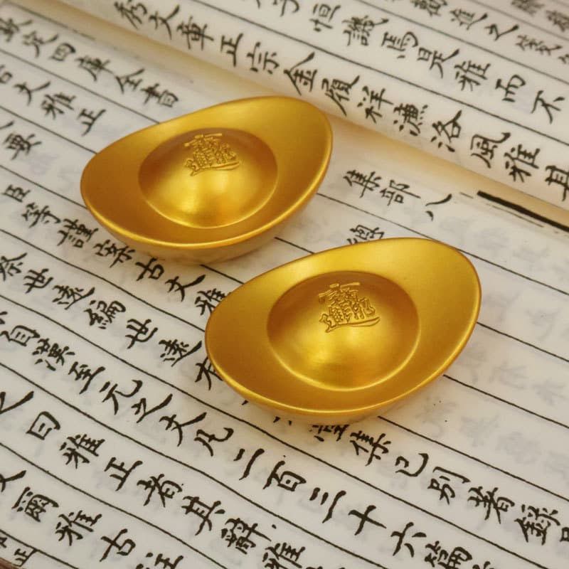 Brass Fortune Attracting Ingot Ornament, God of Wealth Desktop Money Bowl Decoration, Wholesale for Opening Business & Housewarming Gifts