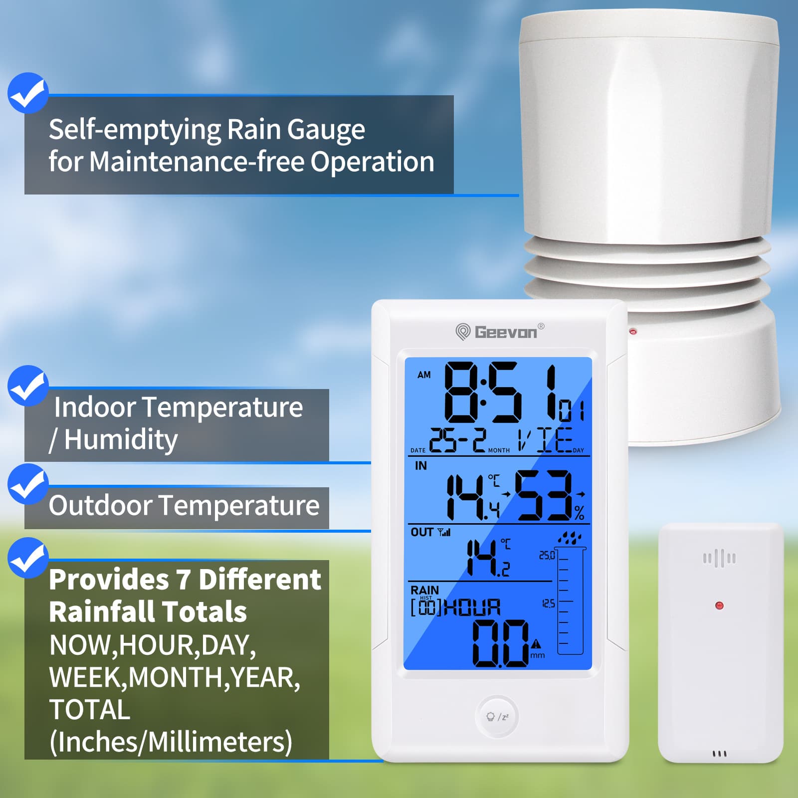 Cross-border Rain Cylinder Rain Sensor Detector Clock Dual Alarm Thermometer Hygrometer Weather Station Real-time Monitoring