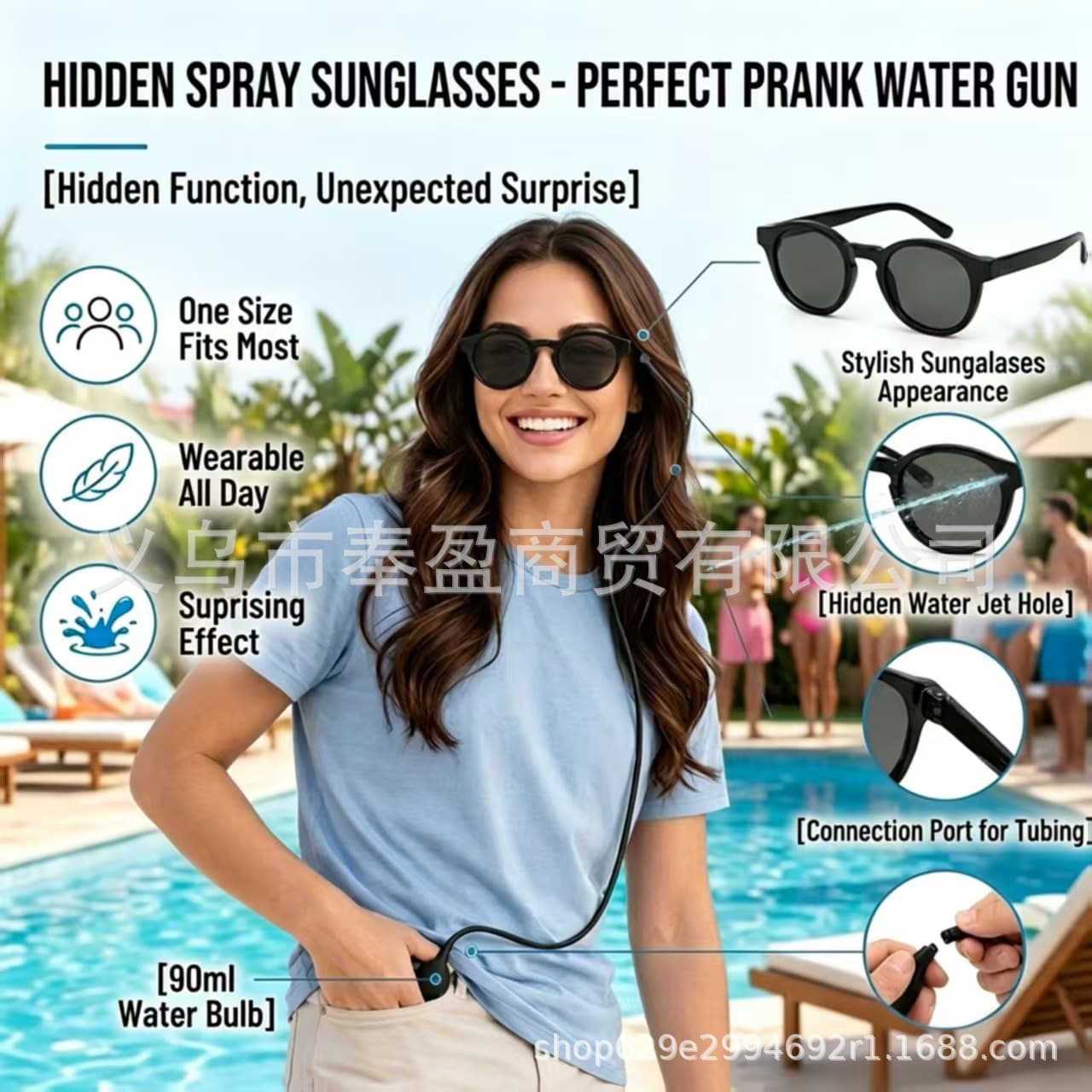 New Cross-Border Prank Water Glasses Fun Spraying Glasses Hidden Water Squirt Sunglasses