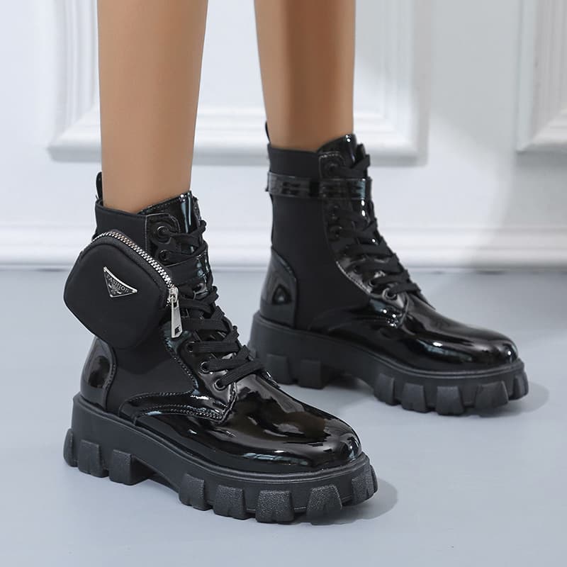 2024 Autumn/Winter New Export Large Size Martin Boots Short Shaft with Side Bag British Style Fashion Thick-Soled Motorcycle Women's Boots