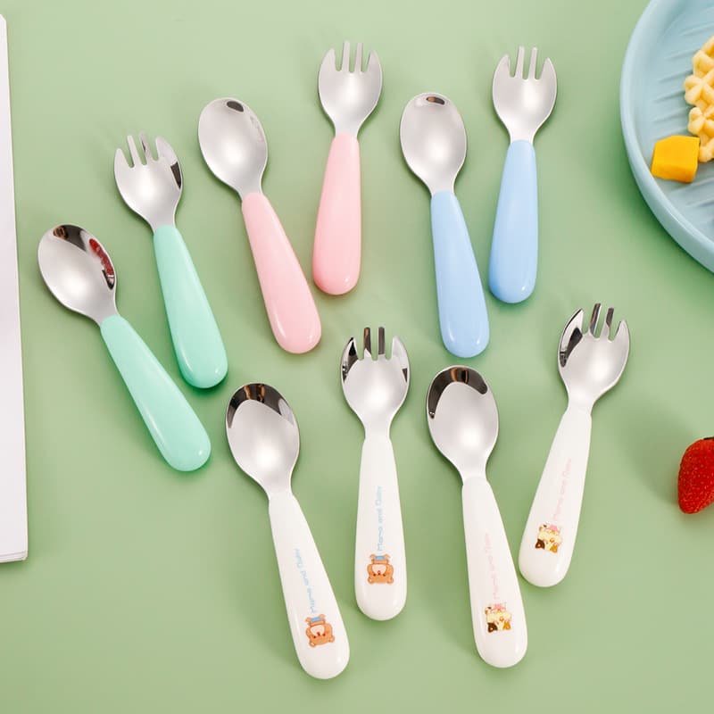 304 Stainless Steel Cartoon Children's Utensils for Home Use - Baby Feeding Spoon and Fork Two-Piece Set