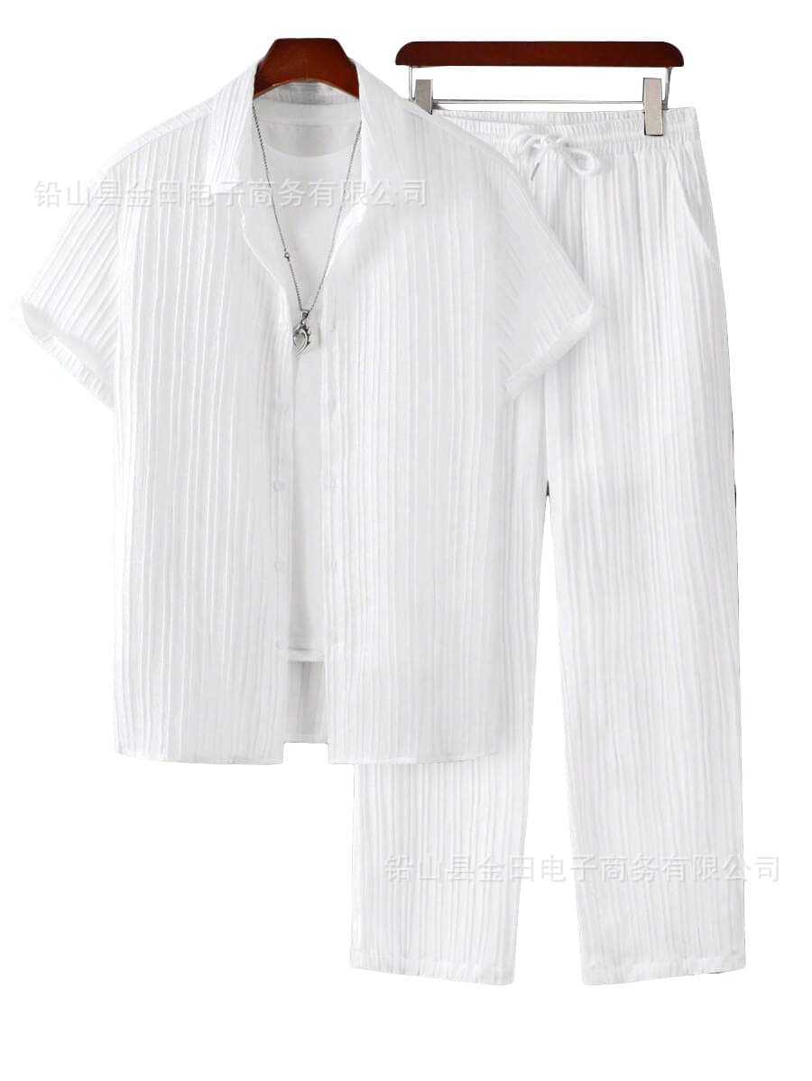 Summer Striped Short-Sleeve Shirt and Pants Set for Women, Loose Casual Two-Piece Outfit, Stylish Commuter and Loungewear