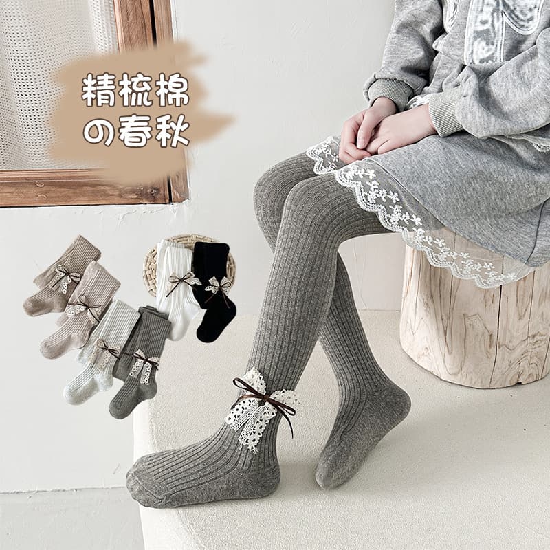 Girls' Spring and Autumn Thin Floral Lace Butterfly Pantyhose Children's Lolita Princess Leggings Baby