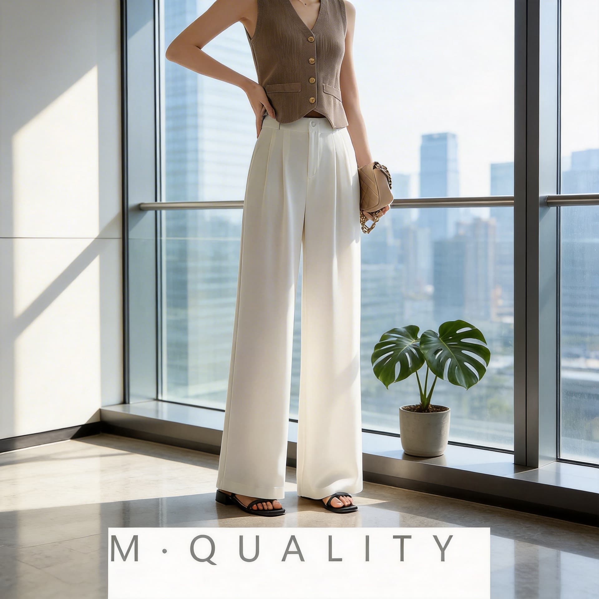 Han's Yiren Ice Silk Suit Wide-Leg Pants for Women, Summer Thin High-Waisted Casual Straight-Leg Commuter Trousers for Tall Women