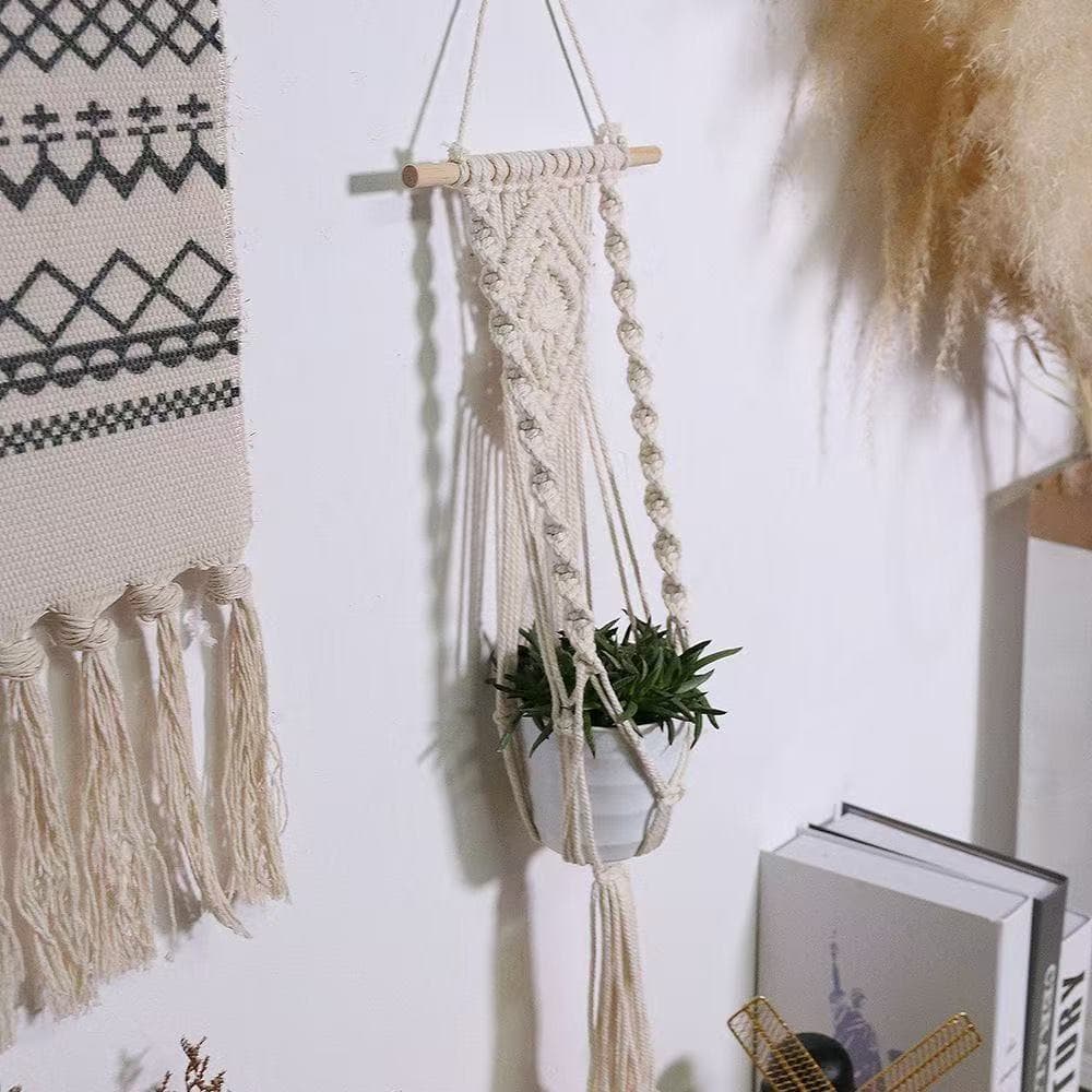 Plant Pot Net Bag Cotton Rope Handwoven Gardening Green Woven Hanging Net Basket Indoor Outdoor Hanging Basket Decoration