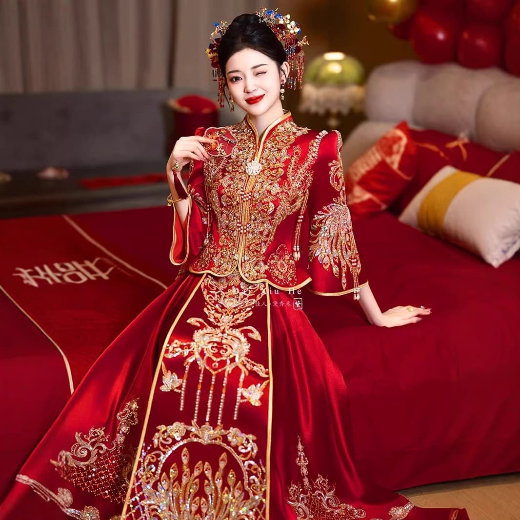 Plus Size Xiuhe Wedding Dress 2025 New Style Bride Premium Chinese Wedding Gown Xiuhe Embroidered Heavy Craft Wedding Dress Spring Summer