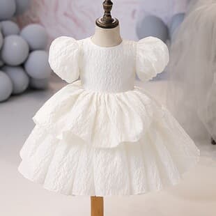 Girls' Formal Dress 2026 New French Style White Birthday Party Gown for Baby's First Birthday