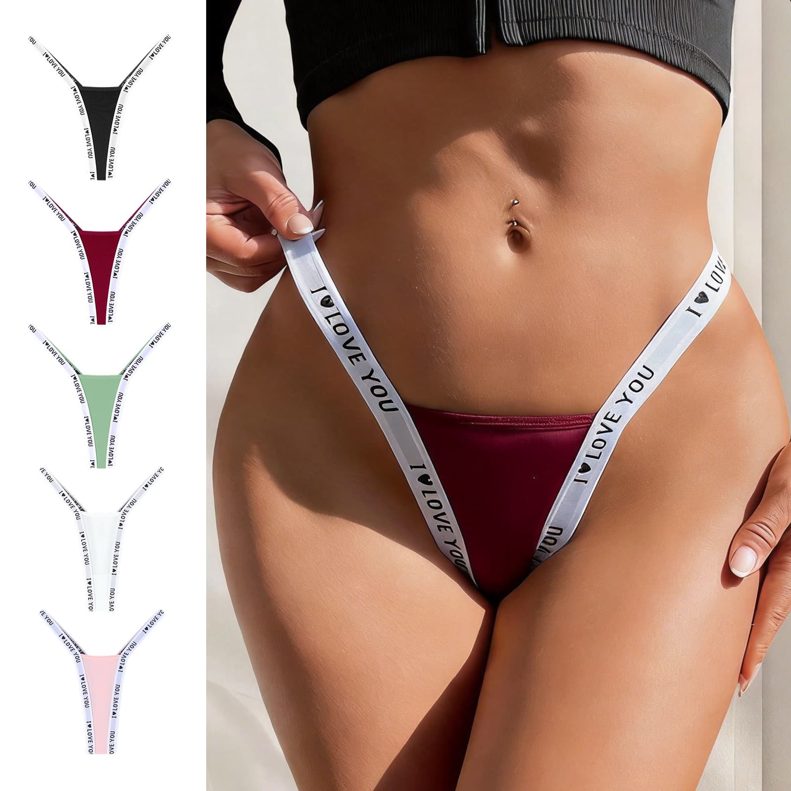 Zeriluna Low-Rise Contrast V-String Low-Rise Design Breathable Comfortable Fashionable Simple Sexy Thong