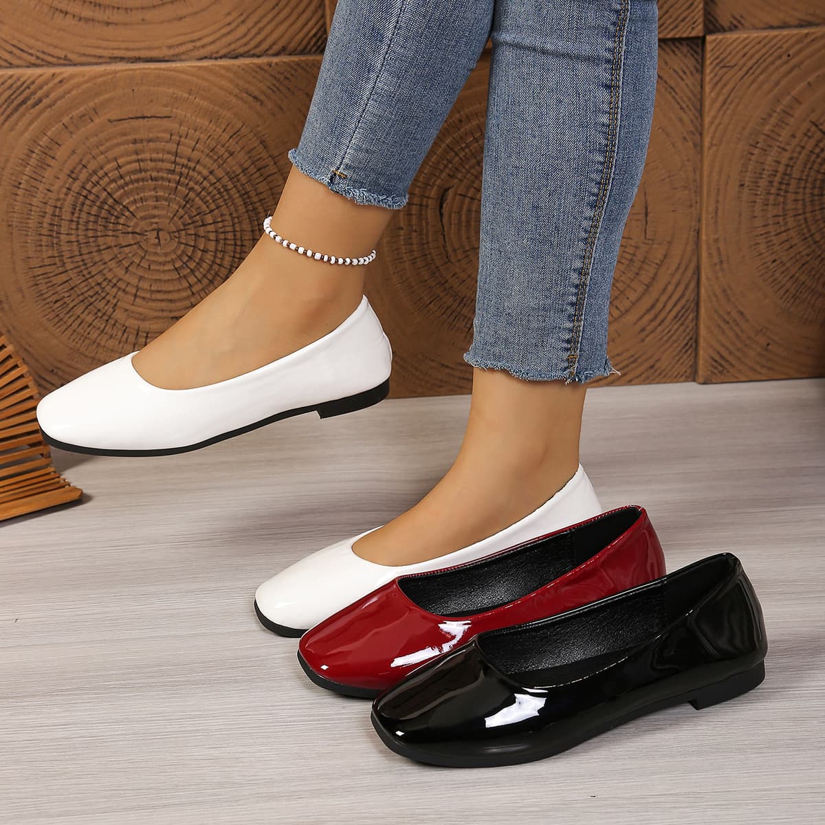 Simple Polka Dot Square-Toe Ballet Flats for Women, 2026 Spring/Summer New Style, Flat Shallow Slip-On Shoes, Trendy Commuter Shoes