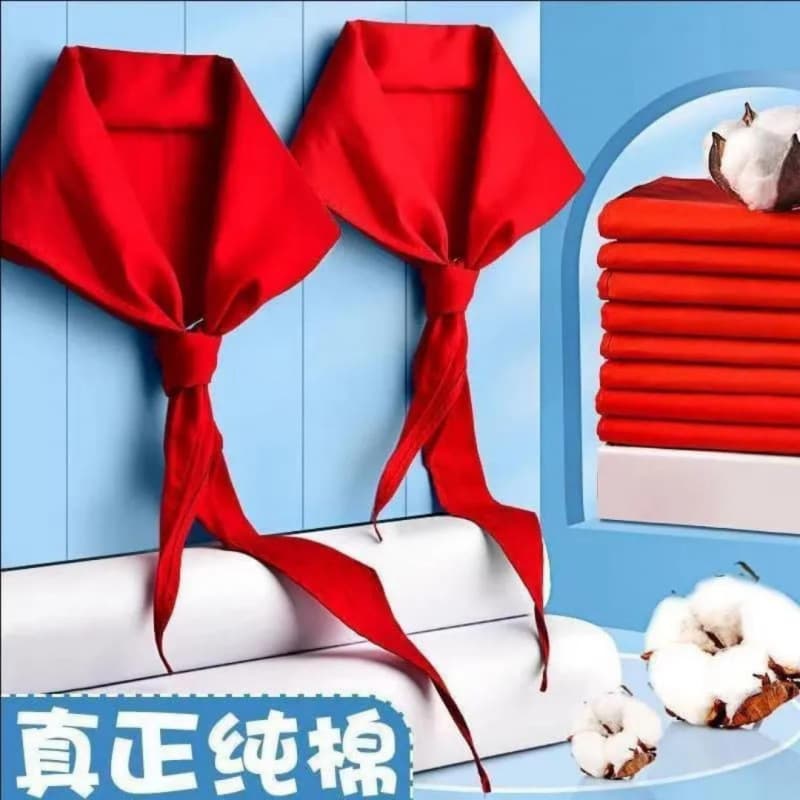 Primary and secondary school students' red scarf large size high quality polyester-cotton fabric one meter red scarf purchased from school stationery store