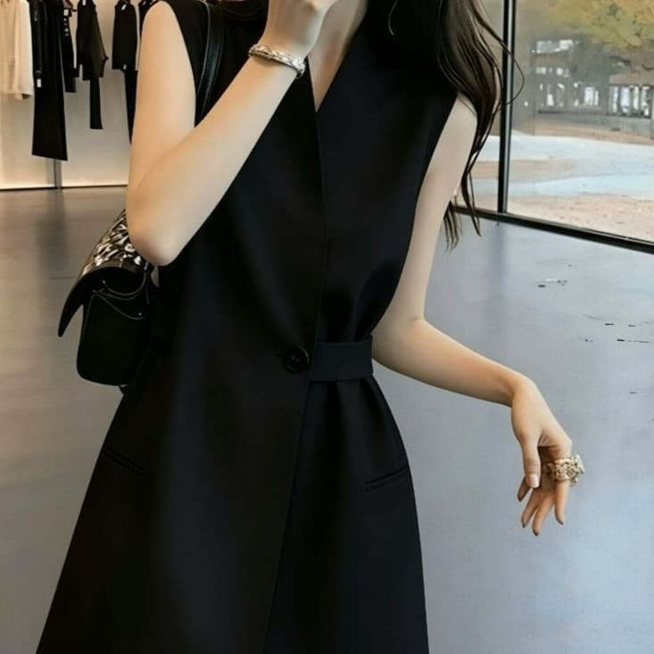 2026 new early summer style white women's clothing beautiful pinch waist suit dress sleeveless suit