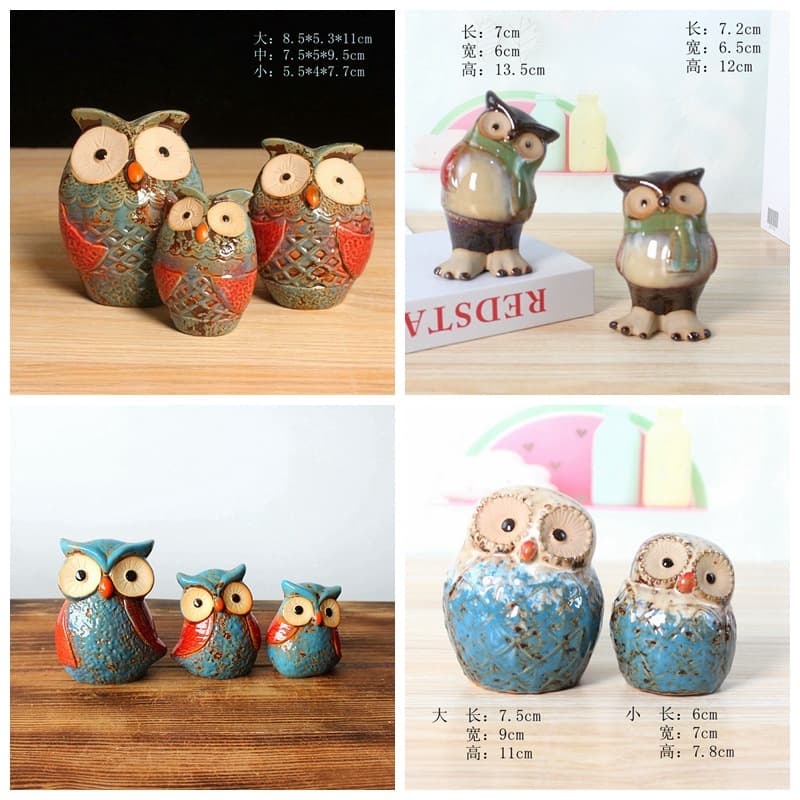Supply kiln-changed ceramic owl crafts, home owl decorative ornaments, animal figurine 1003