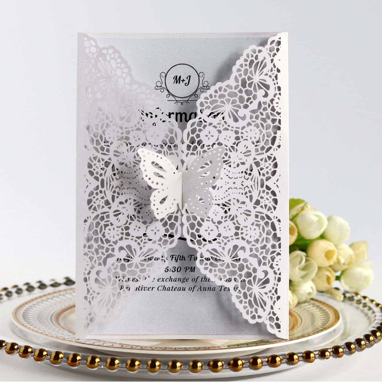 Export Wedding Butterfly Lace Greeting Cards Hollow-out Invitations Festival Dark Blue Greeting Cards European Pattern Wedding Invitations Factory Wholesale