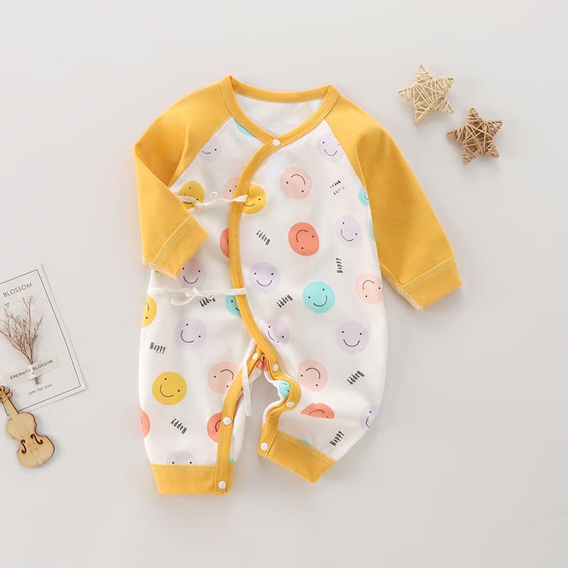 Newborn Tie-Front Bodysuit for Baby Boys and Girls, Four-Season Kimono-Style Long-Sleeve Seamless Butterfly Suit