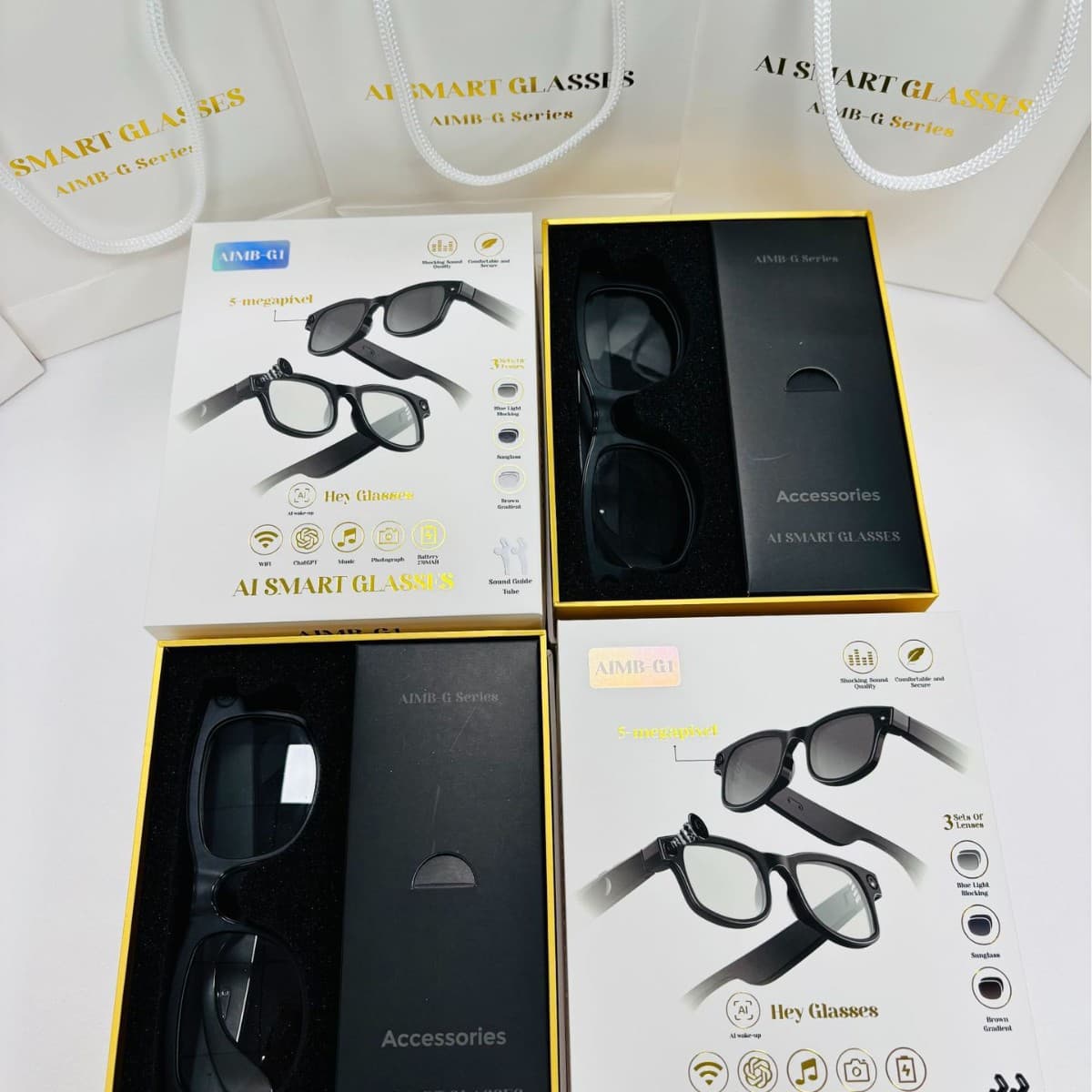 Cross-border hot model AIMB smart Bluetooth glasses AI translation photo video music multi-functional smart glasses 2026