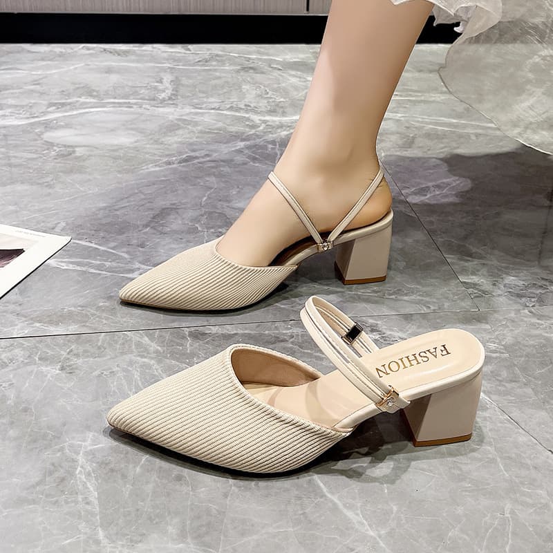 Women's Closed-Toe Chunky Heel Sandals 2026 Summer New Style Cross-Border Large Size Two-Way Pointed Toe High Heel Mules