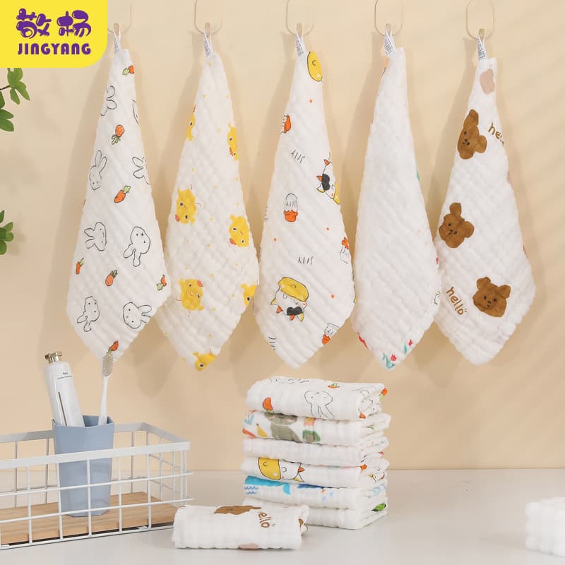 Cartoon Printed Cotton Muslin Square Towel Baby A-Class Saliva Towel Folded Handkerchief for Children Absorbent Towel