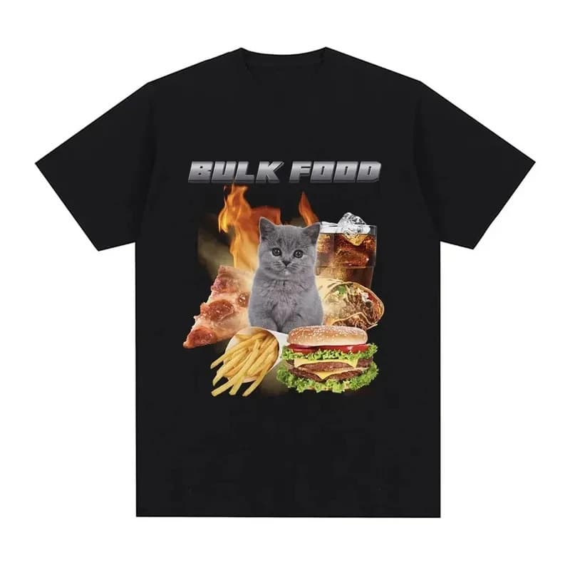 2026 cross-border European size, cotton T, support one-piece DIY with pictures, Bulk Food Cat Meme 2026