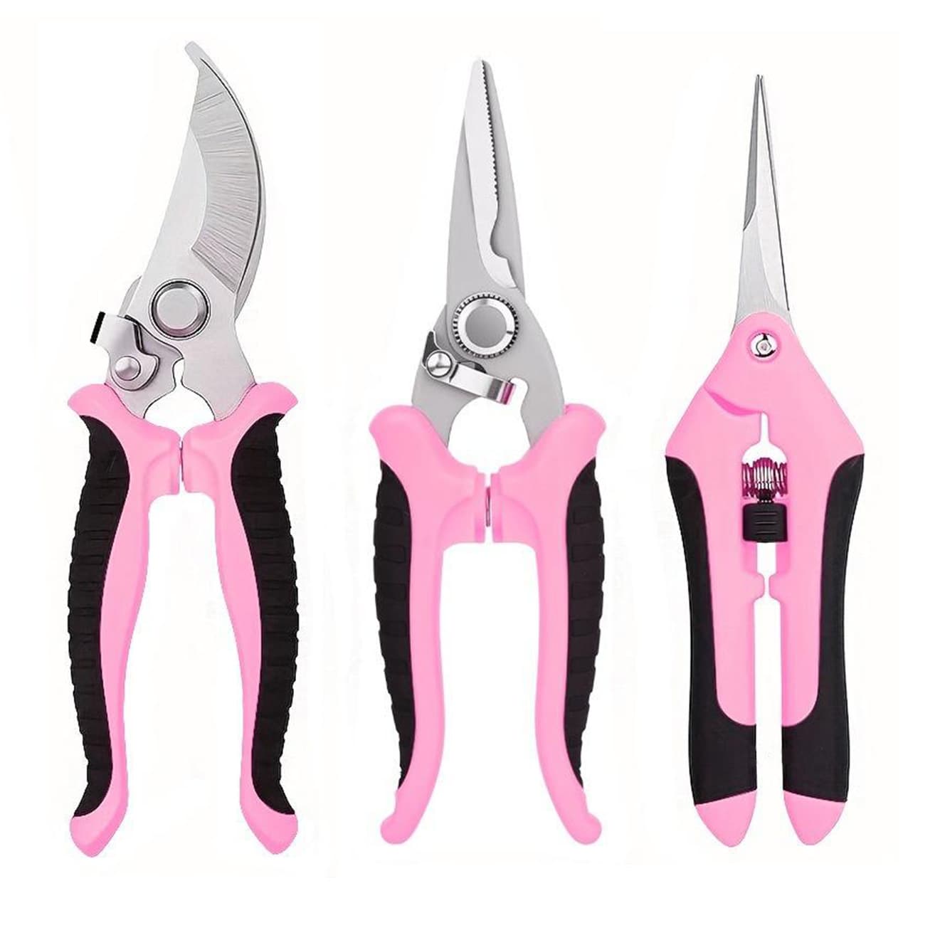Three-piece set of pruning scissors, stainless steel powerful gardening tools, pruning thick branches in orchards, special scissors for fruit picking