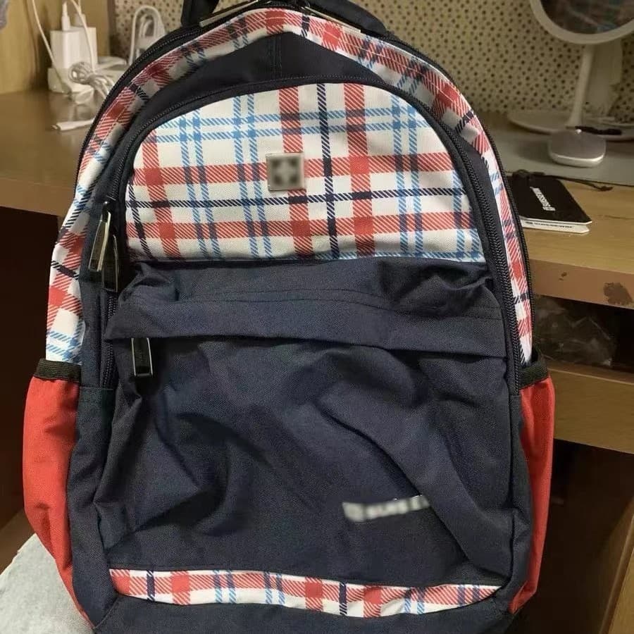 Cute Plaid Double Shoulder Backpack Leisure Computer Bag for Junior And High School Students College Students Stress Relief Bag