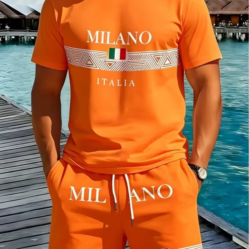 Foreign Trade Summer New Casual Set Men's Short Sleeve T-Shirt and Shorts Set Solid Color 3D Print T-Shirt and Shorts Set