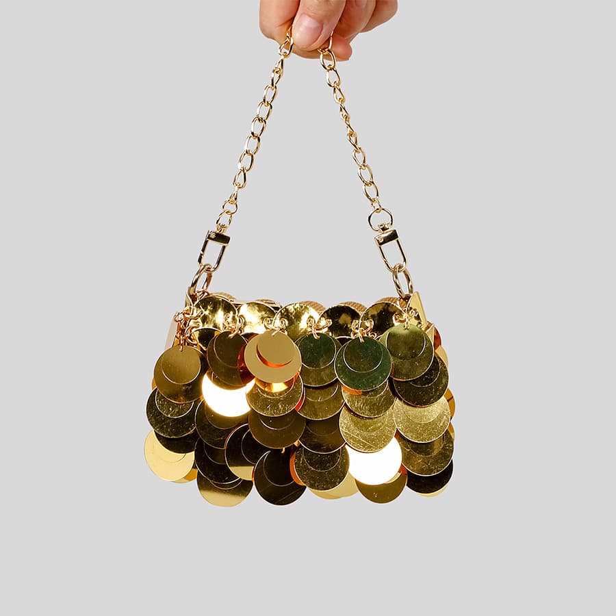 Niche design chain gold sequin braided shoulder crossbody bag shiny sequin evening bag mini mobile phone bag