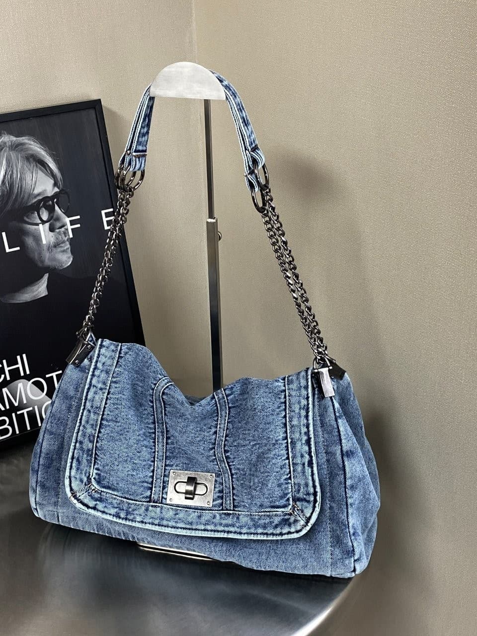 Denim bag for women 2025 summer new fashion chain bag sparkling large capacity tote bag shoulder crossbody bag