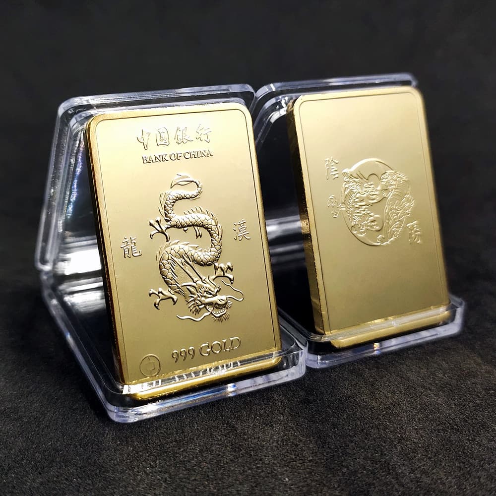 2024 National Trend Dragon Coin Dragon Medal Chinese Dragon Gold Bar Commemorative Coin Yin Yang Dragon Tiger Square Coin Foreign Trade Craft